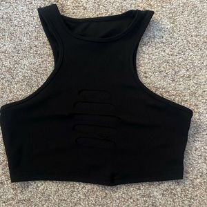 Black open ripped front crop top